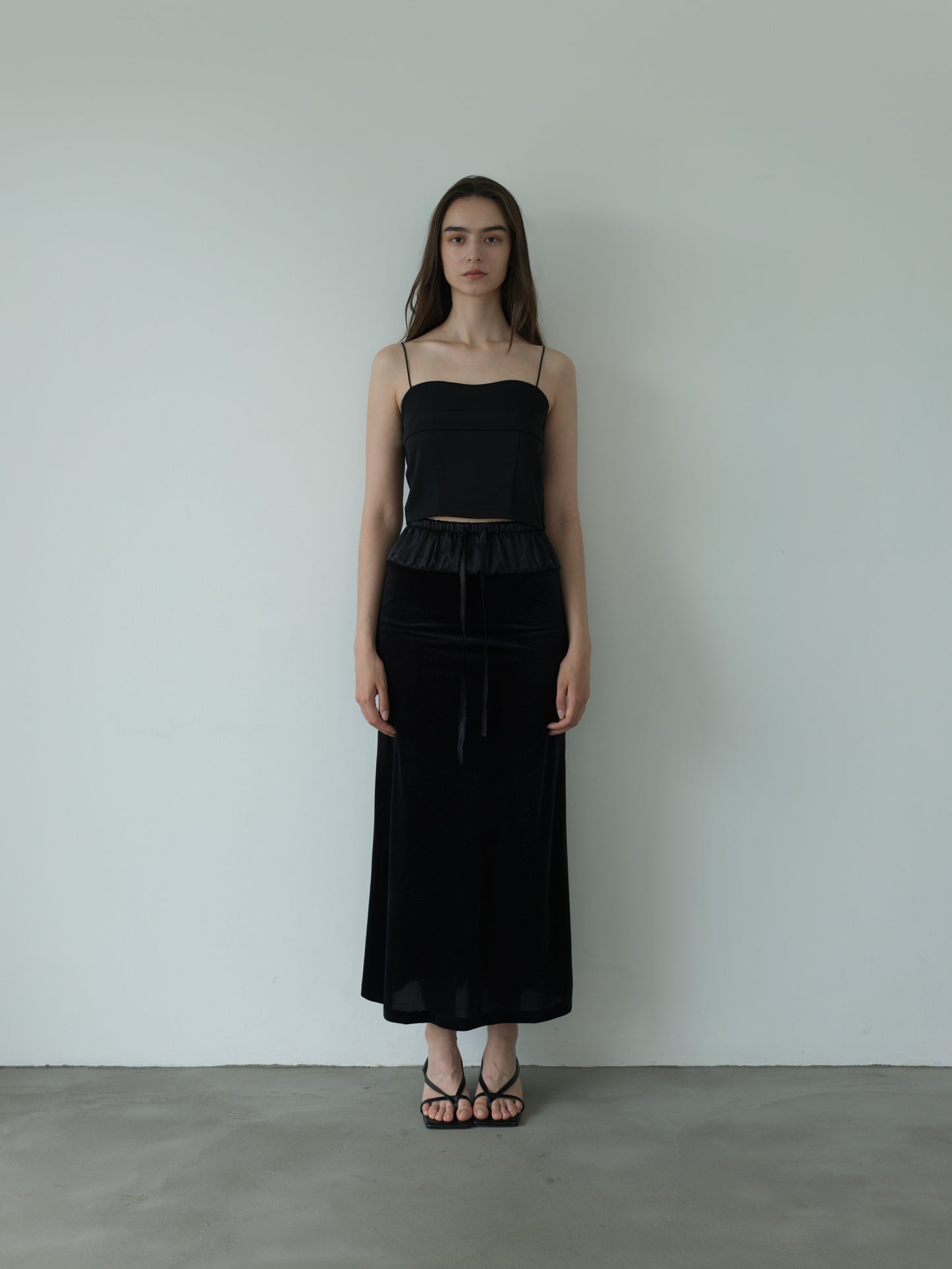 sheer velours skirt -black-