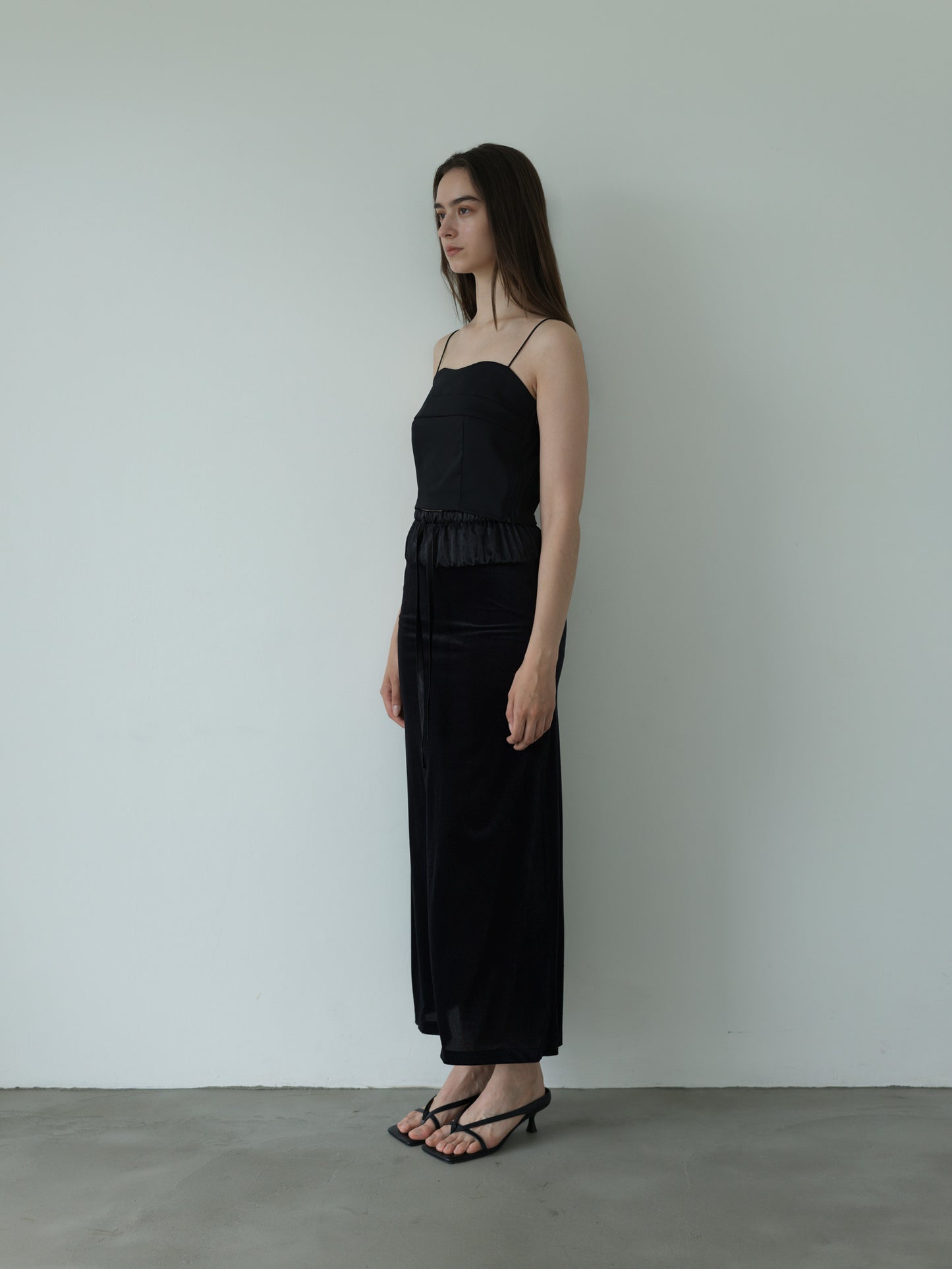 sheer velours skirt -black-