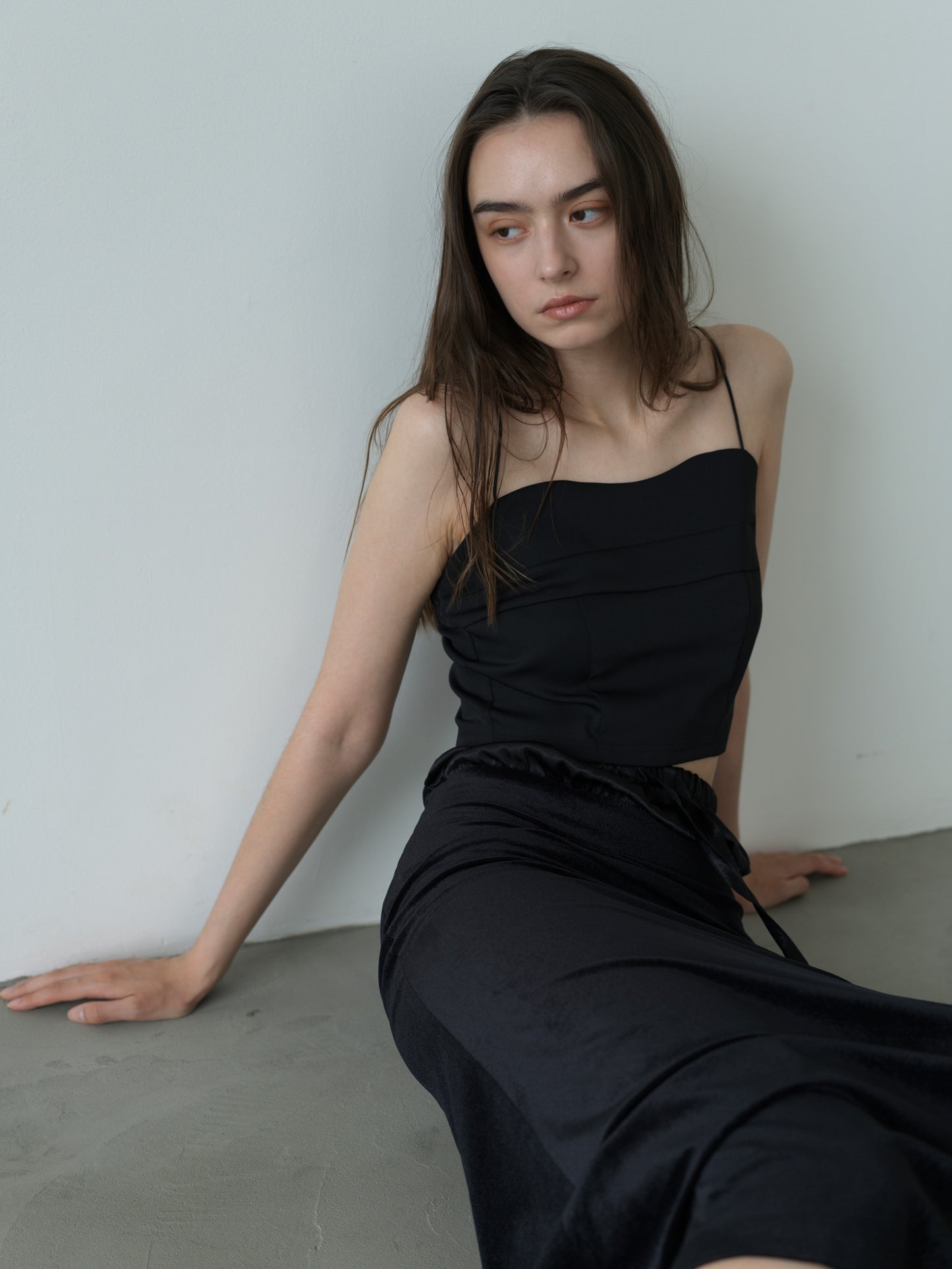 sheer velours skirt -black-