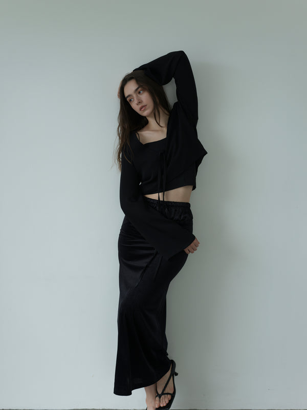 sheer velours skirt -black-