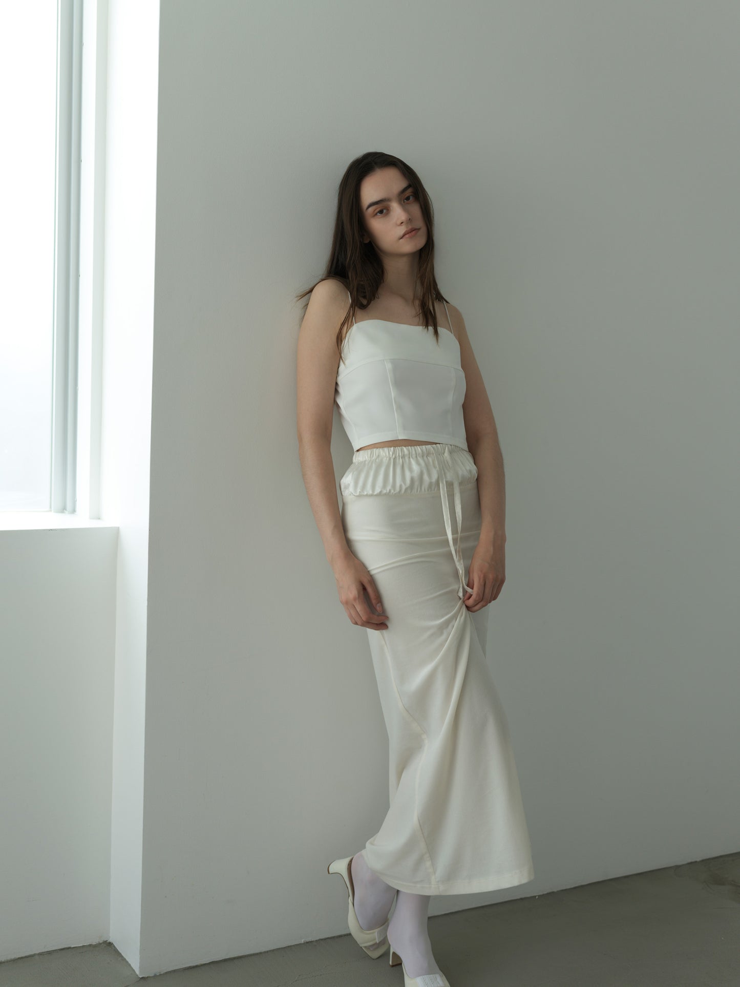 sheer velours skirt -white-