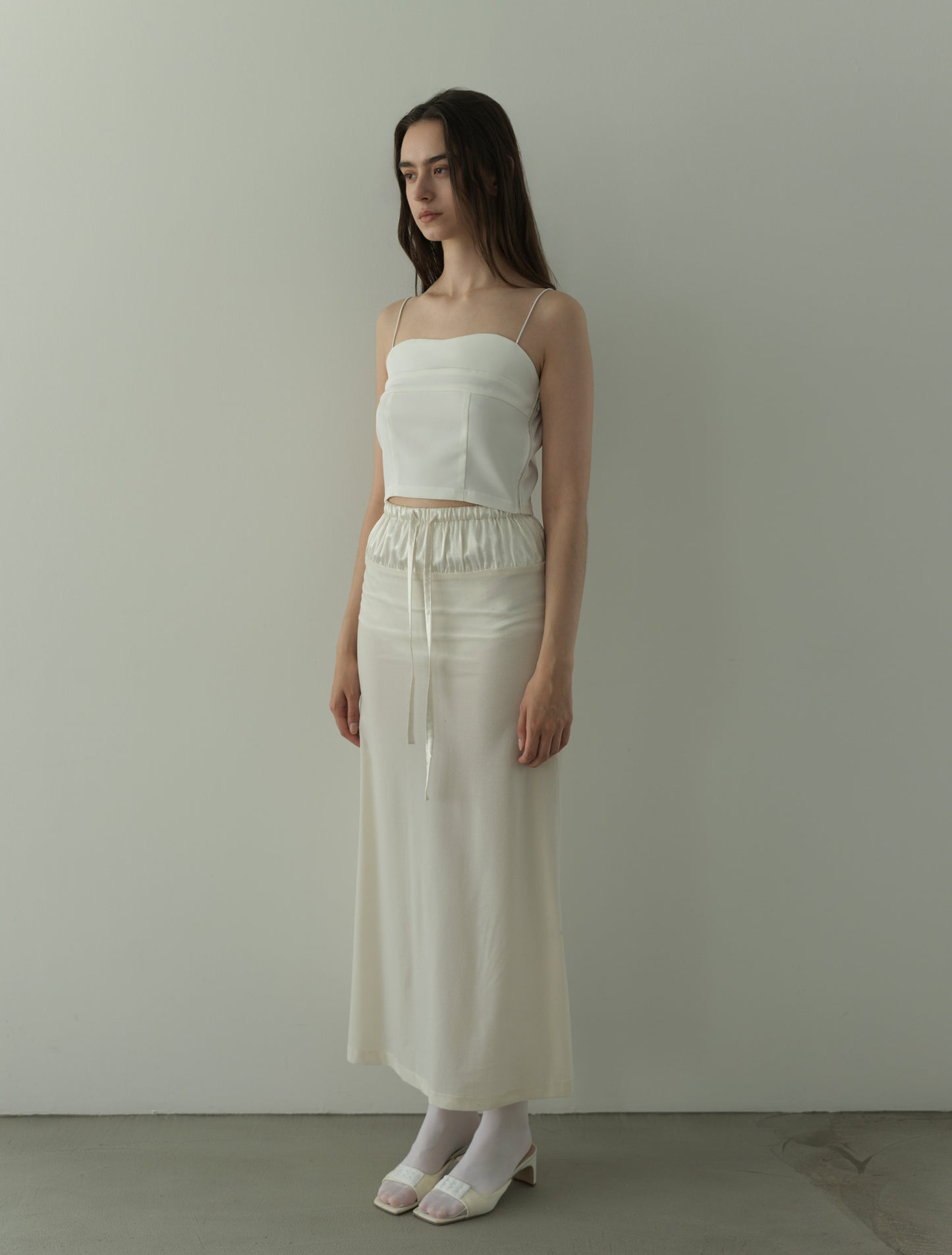 sheer velours skirt -white-