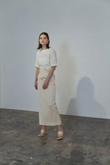 asymmetry west satin skirt-CREAM