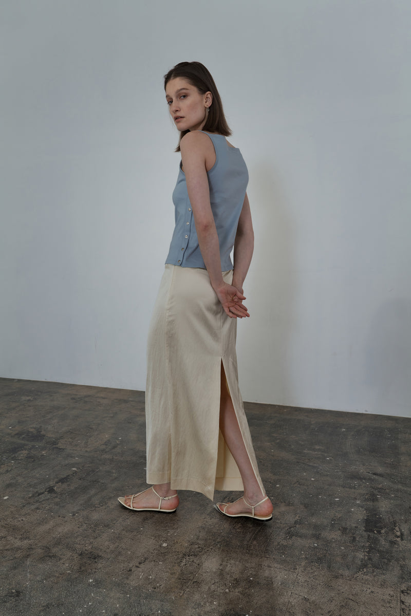 asymmetry west satin skirt-CREAM