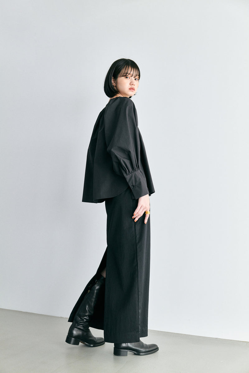 asymmetry west satin skirt-BLACK