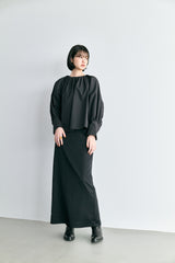 asymmetry west satin skirt-BLACK