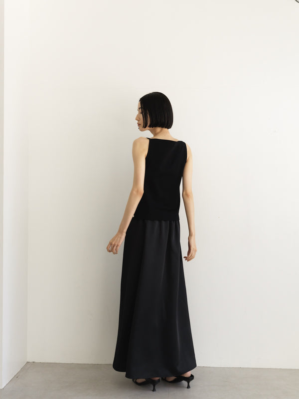 A line satin skirt-BLACK